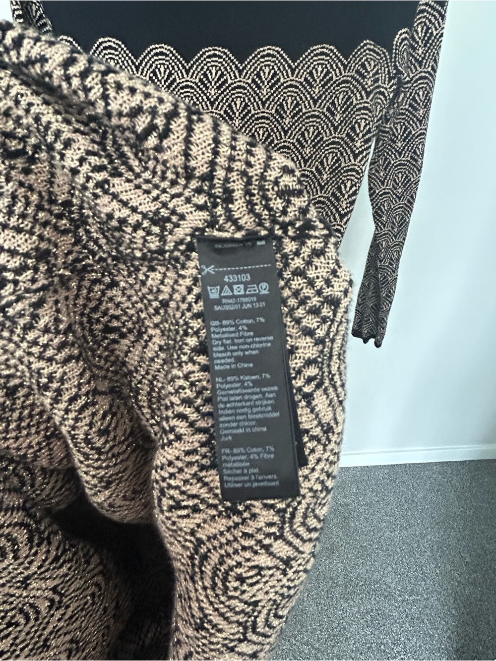Monsoon Black and Tan Patterned Long-Sleeve Knit Dress - Picture 6 of 6